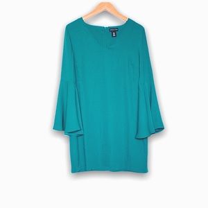 Adrienne Vittadini Teal Blue-Green Flare Sleeve Shift Swing Mini Dress 8